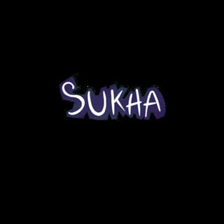 Blue neon glowing text reading Sukha against a black background
